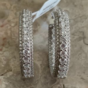New SUZY LEVIAN Sterling & CZ 1” Hoop Earrings